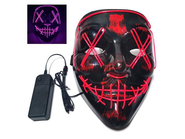 Glow Mask Modes Adjustable EL Wire Light Up Skull Luminous Mask Costume Party for Halloween (Pink Voice-control)