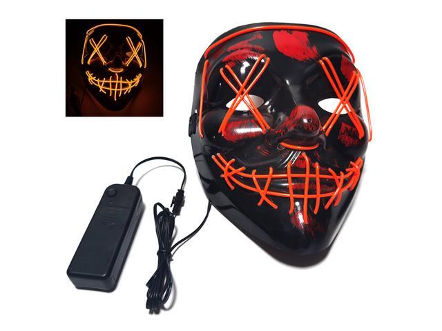 Glow Mask Modes Adjustable EL Wire Light Up Skull Luminous Mask Costume Party for Halloween (Orange Voice-control)