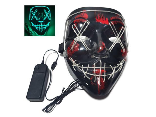 Glow Mask Modes Adjustable EL Wire Light Up Skull Luminous Mask Costume Party for Halloween (Ice Blue Voice-control)