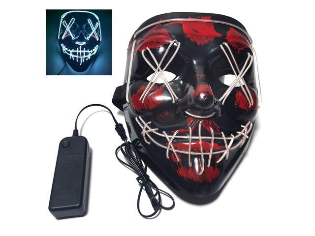 Glow Mask Modes Adjustable EL Wire Light Up Skull Luminous Mask Costume Party for Halloween (White Voice-control)