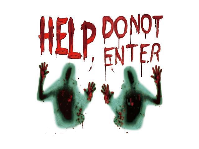 Large Halloween Window Door Cover 45*60cm Do Not Enter Scary Bloody Handprint and Shadowy Figure Halloween Props Poster Banner for Halloween