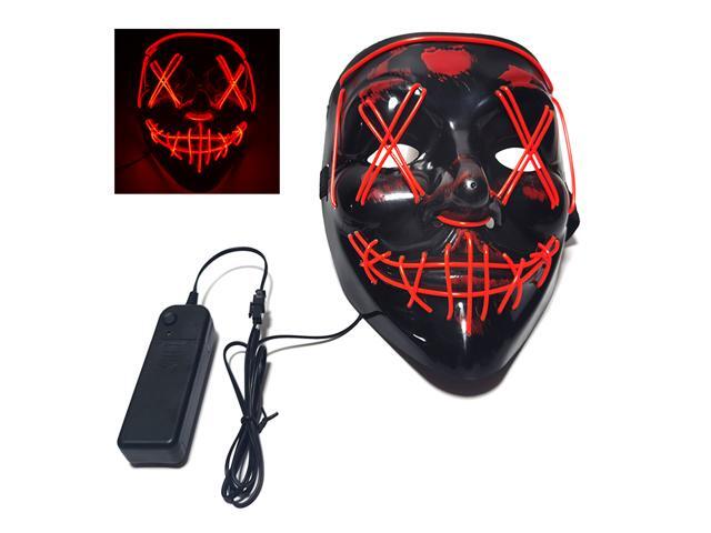 Glow Mask Modes Adjustable EL Wire Light Up Skull Luminous Mask Costume Party for Halloween (Red Voice-control)