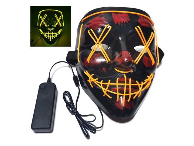 Glow Mask Modes Adjustable EL Wire Light Up Skull Luminous Mask Costume Party for Halloween (Yellow Voice-control)