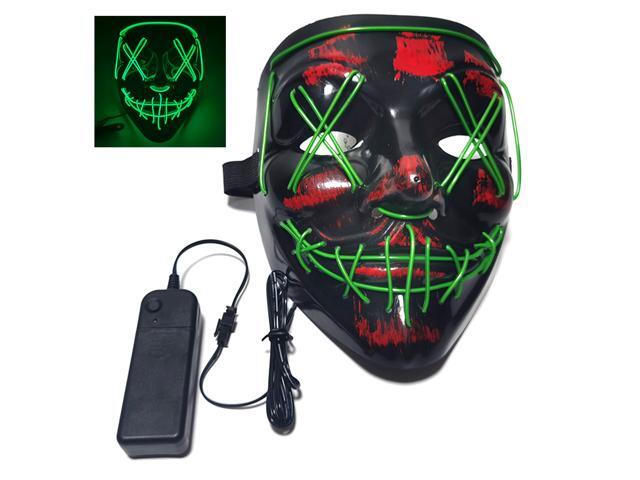 Glow Mask Modes Adjustable EL Wire Light Up Skull Luminous Mask Costume Party for Halloween (Green Voice-control)