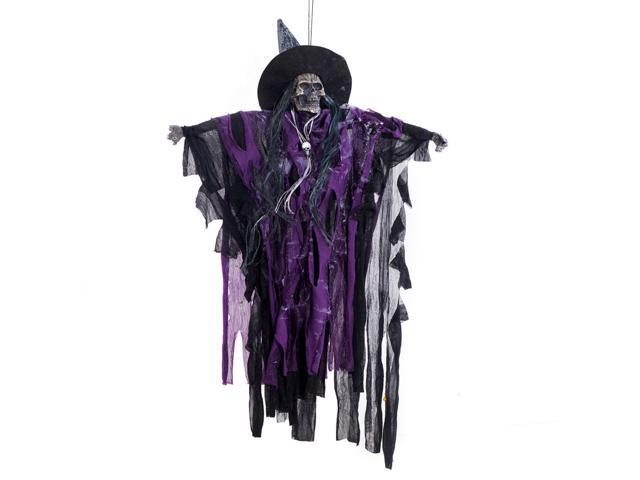 Haunted House Decoration Props Hanging Animated Scary Skeleton Ghost with Red Light Eyes and Horror Sounds Horror Grim Reaper Hanging Ghost