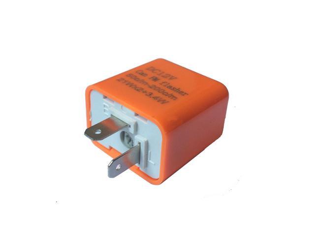 12V 2 Pin Speed Adjustable LED Indicator Flasher Turn Signal Light Relay Resistor Fix Hyper Control Flash for Motorcycle Orange Color