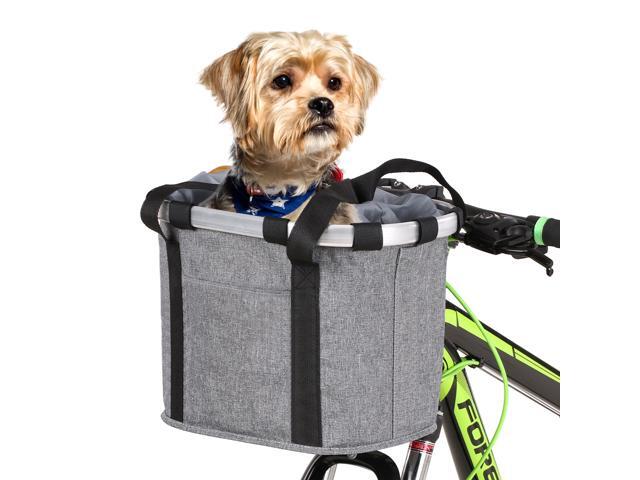 Bike Detachable Basket Bicycle Front Pet Carrier Canvas Front Bag Aluminum Alloy Frame Pet Basket