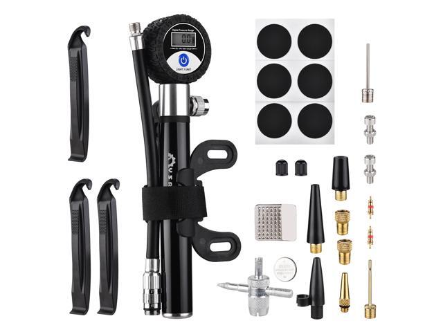 Mini Bike Pump Bicycle Pump 120PSI High Pressure Bicycle Air Pump With Digital Pressure Gauge Puncture Repair Kit Fits for Presta & Schrader Valve