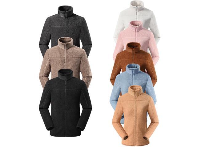 Sherpa Jackets Fuzzy Fleece Teddy Cardigan Side Pockets Zipper Stand Collar Coat for Man Women Winter