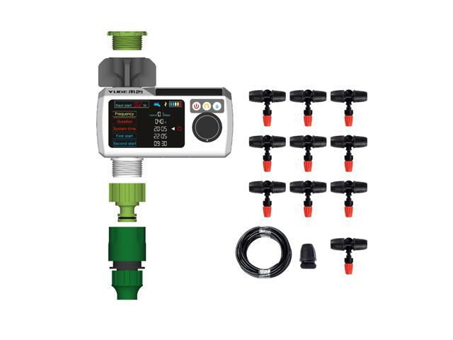 32ft DIY Misting Irrigation Kit with Solar Powered Watering Timer Hose Adjustable Nozzles Self-Watering System Distribution Tubing Hose for Pot