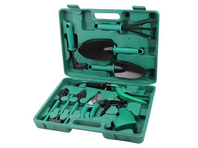 10PCS Garden Tools Set with Storage Case Gardening Tool Kit Shovels Trowel Transplanter Hand Rake Garden Sprayer Weeder Pruning Shear