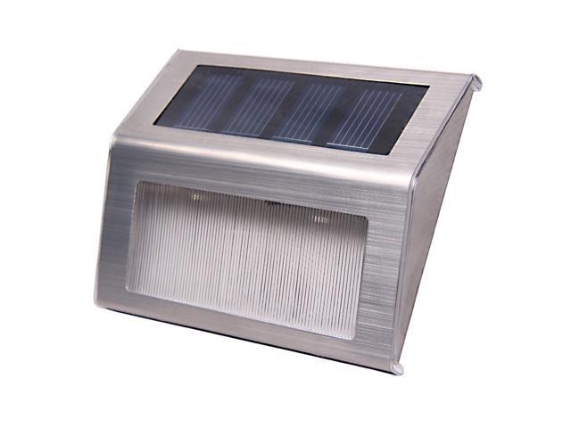 Solar Powered Staircase Step Light 2-LED Wireless Stainless Steel Stairways Path Garden Floor Wall Patio Lamp Landscape Lighting Modern Fixture