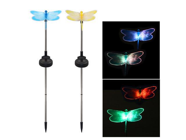 2 Pack LED Solar Garden Stake Light Multi Color-Changing Butterfly Dragonfly Hummingbird Garden Decoration Figurines Lights Outdoor Landscape