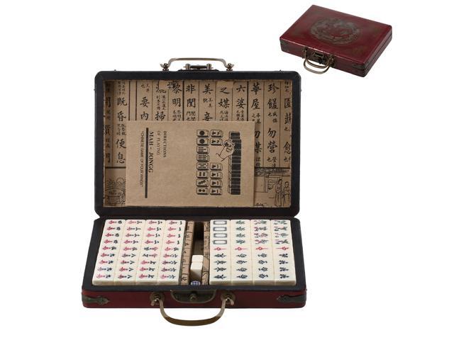 Mini Mahjong Set with Wooden Storage Case Portable Mah Jong Game Set For Travel Family Leisure Time