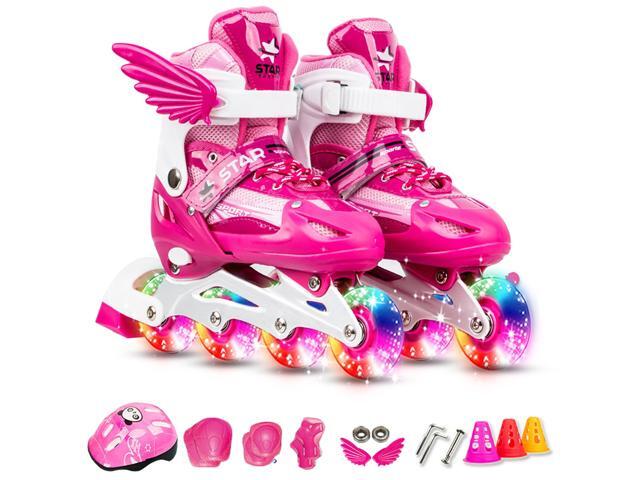 Adjustable Inline Skates with Light Up Wheels for Kids and Adults Inline Skates with Protective Gear Set Knee Pads Elbow Pads Helmet Skating