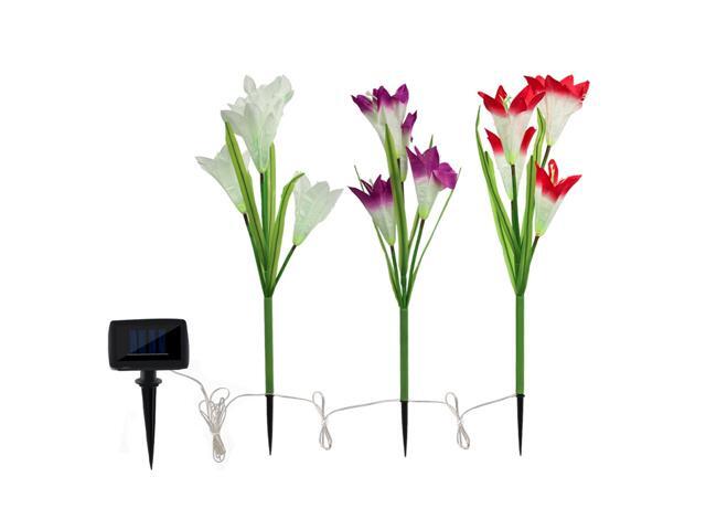 Outdoor Solar Garden Lights - 3 Pack Solar Powered Lights with 12 Lily Flower Multi-Color Changing LED Solar Decorative Lights for Gard