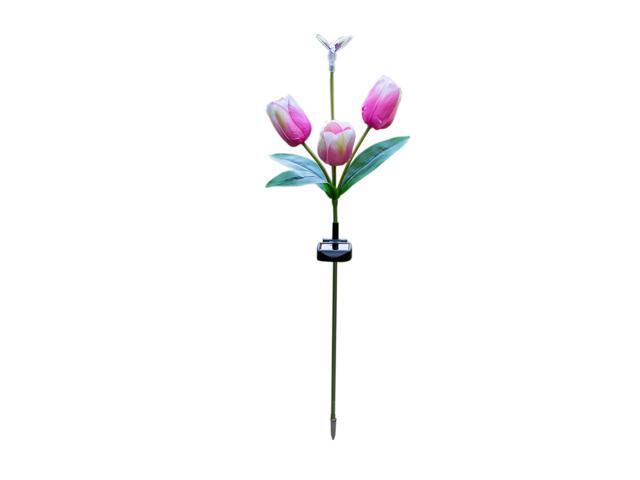 4LED Solar Flower Lights Colorful Tulip Shaped Garden Stake Lights Pathway Walkway Lawn Patio Backyard Lighting Waterproof Solar Powered LEDs