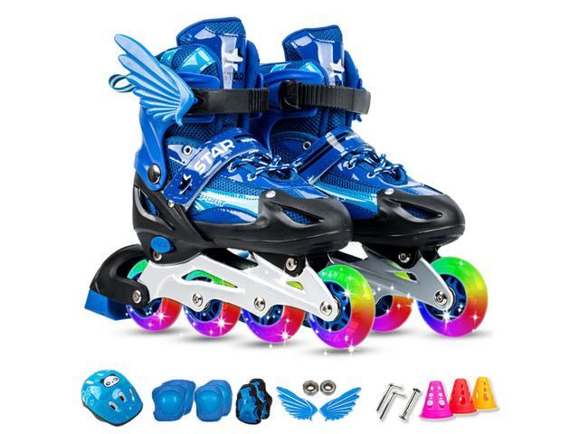 Adjustable Inline Skates with Light Up Wheels for Kids and Adults Inline Skates with Protective Gear Set Knee Pads Elbow Pads Helmet Skating