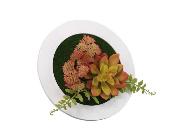 78Inch Artificial Flower Plant with Round Photo Display Frame Wall Hanging Planter Indoor Vertical Wall Fake Planter for Home Office Art Decoration