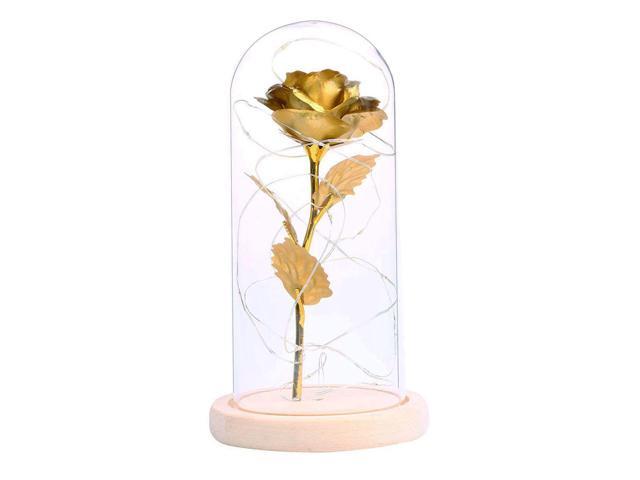 Birthday Gift Beautiful Preserved Rose Flower LED Light with Glass Cover Wooden Base Valentines Day Wedding Gift