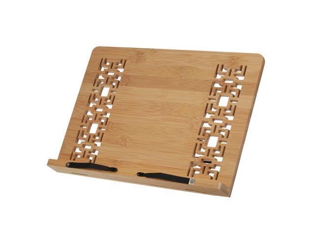 Foldable Bamboo Book Stand Adjustable 4 Angles Retro Hollow Design Book Holder Desk Reading Bookstand Rest Stand Frame for Cookbook Recipe Music