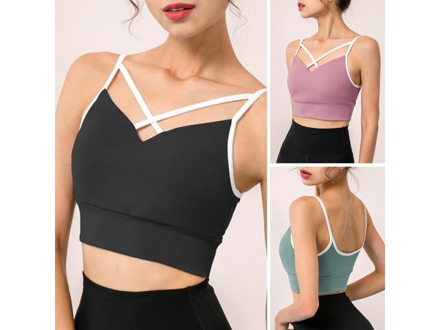 Women Sports Bra Spaghetti Criss-cross Straps Removable Padded U Back Athletic Workout Yoga Crop Tops