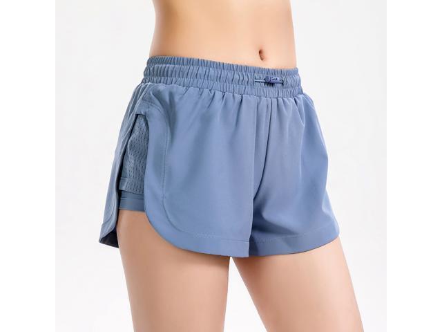 2 in 1 Women Sport Shorts with Mesh Elastic Waist Quick Dry Fitness Gym Workout Compression Yoga Short Pants