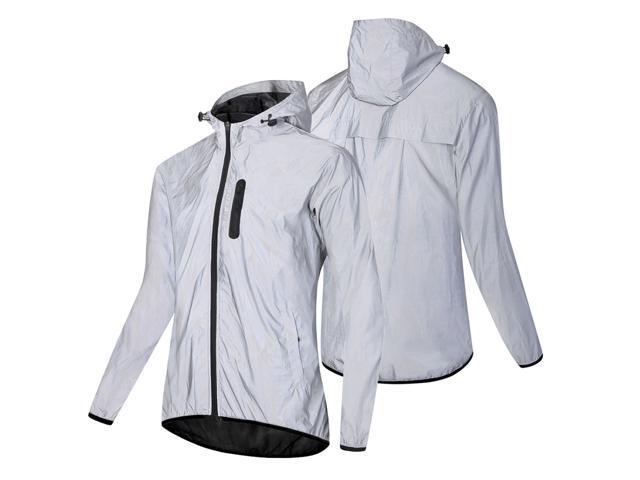 Reflective Jacket with Hood Waterproof Hooded Wind Coat for Men Women Night Safety Jacket for Cycling Running Jogging Walking