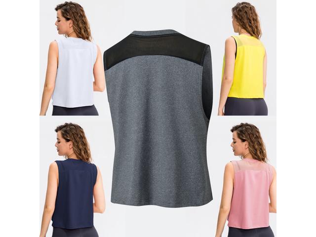 Women Workout Tank-Tops Mesh Quick Dry Stretch Loose Running Exercise Gym Yoga Tops Athletic Shirts
