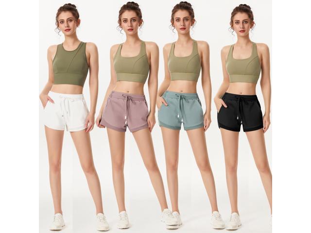 Women Sport Shorts Quick Dry with Mesh Elastic Waistband Pockets High Waist Fitness Gym Workout Yoga Short Pants
