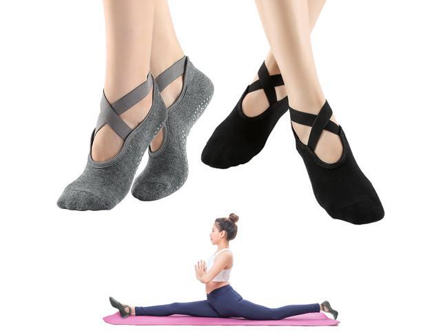 2 Packs Women Non-Slip Yoga Socks with Straps for Home Indoor Yoga Pilates Dance Ballet