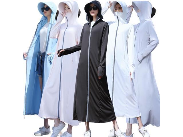 Women Sun Protection Jacket Large Visor Full Zip Pockets UPF 50+ Long Hooded Coat Summer Cover Ups for Beach Holiday Outdoor
