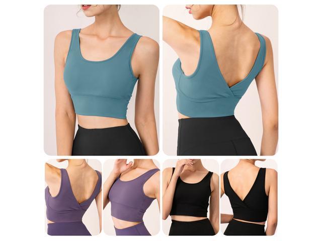 Women Sports Bra Yoga Running Workout Fitness Vest Deep V Back Padded Non-wire Crop Tops for Gym Home