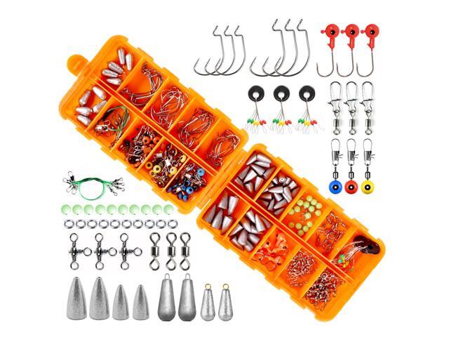 226pcs Fishing Accessories Kit Jig Hooks Bullet Bass Casting Weights Fishing Swivels Snaps Fishing Tackle Set with Tackle Box