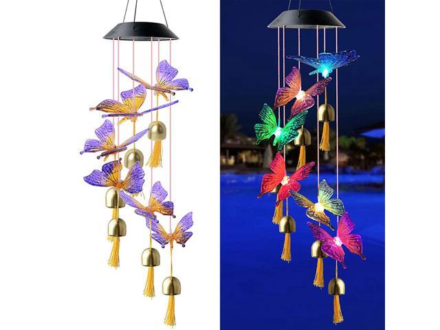 Solar Colored Butterfly Wind Chime Hanging Wind Chimes for Home Garden Courtyard Windows