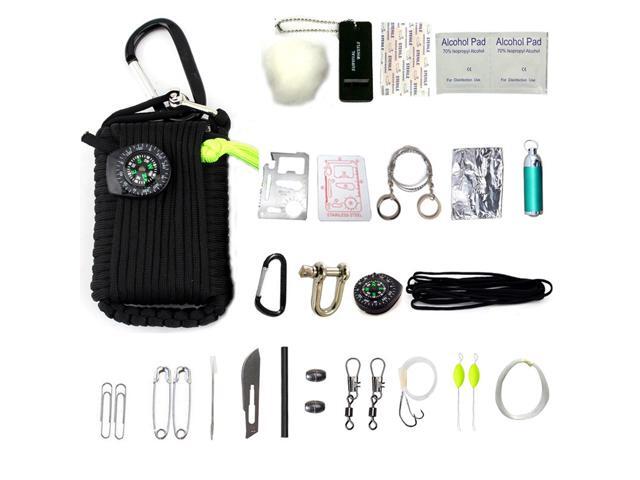 29 In 1 Wild Adventure Multifunctional First Aid Kit Mountaineering Buckle Fishing Accessories Portable Flashlight Survival Box