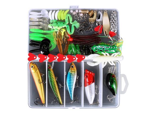 73pcs Fishing Tackle Set Fishing Minnow Popper Lures Baits Crankbait Jig Hooks Sinker Weight Barrel Swivels with Free Tackle Box