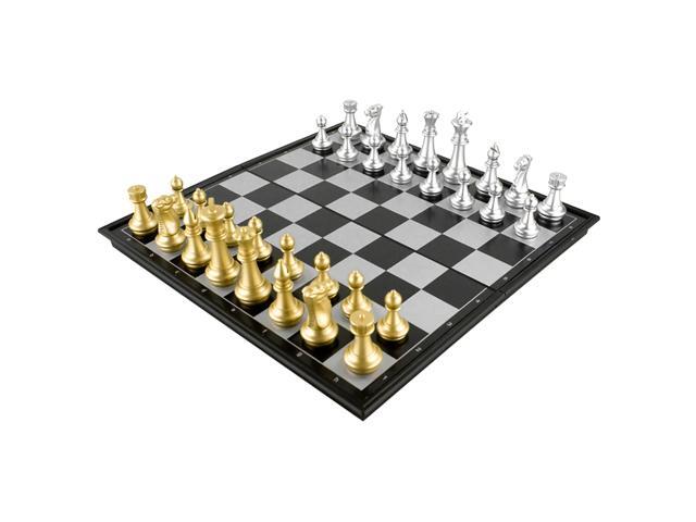 Magnetic Chess Set Folding Plastic Chessboard Travel Lightweight Board Educational Toys Parlor Game Outdoor Portable Parent-Child Toy Gold Silver