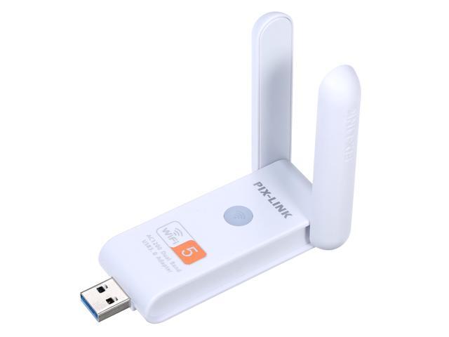 Wireless USB WiFi Adapter Dual Band 24G(up to 300Mbps) & 5G(up to 866Mbps)/2 High Gain Antennas/High Security/Plug & Play White