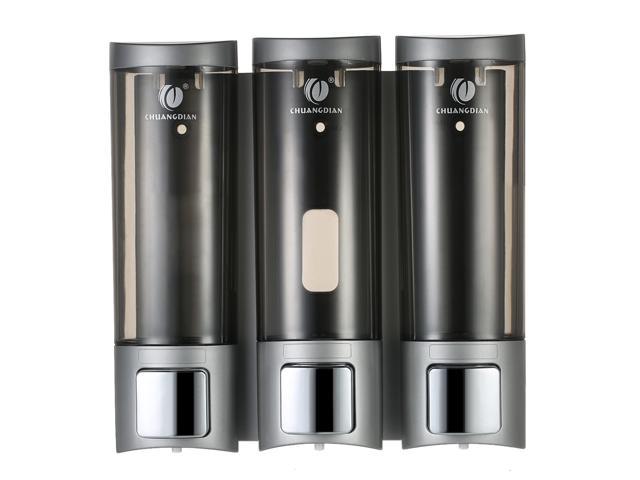 CHUANGDIAN Manual Soap Dispensers with Double Sided Foam Tape Wall-mounted Three Chamber Shampoo Box Shampoo Shower Gel Liquid Soap Dispensers Rest