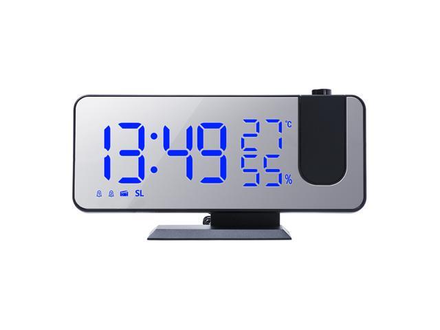 Digital Projection Alarm Clock with Mirror Surface 4-in-1 180 Degree Projector Clock Indoor Temperature Humidity Monitor FM Radio Phone Charger