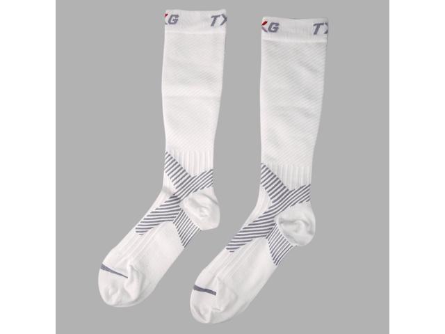 New Comfortble Unisex Motion Race Compression Knee High Sport Socks White whiteL