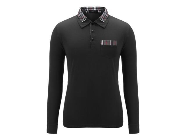 Classic Long-Sleeved Turn-down Collar Polo Shirt with Plaid Stitching for Male grey XL