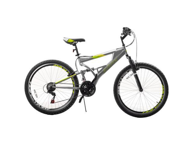 26 Inch Mountain Bike with Full Suspension 21-Speed Aluminum Frame Bicycle Gray and Green
