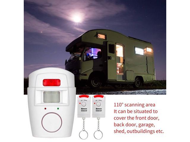 PIR Motion Sensor Alarm Wireless Home Garage Caravan 2 Remote Controls Security PIR Motion Detectors for Home Caravans white