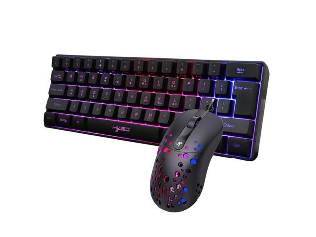 HXSJ Wired Keyboard and Mouse Combo V700 61 Keys RGB Gaming Keyboard+A904 RGB Macro Programming Gaming Mouse Set for PC Laptop