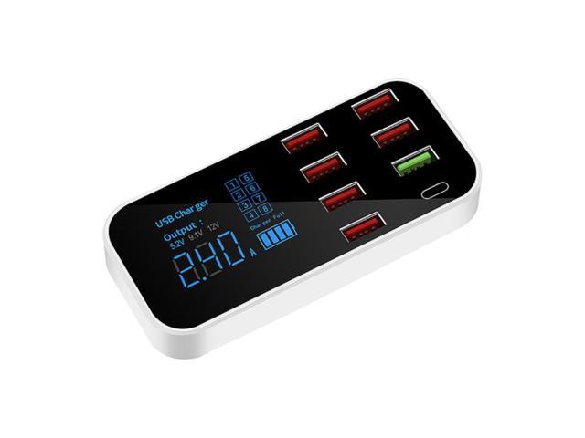 A9S+ 8 Port Car Charger with LED Display Type-C QC30 Quick Charging Intelligent Portable Safe Vehicle Charger Station