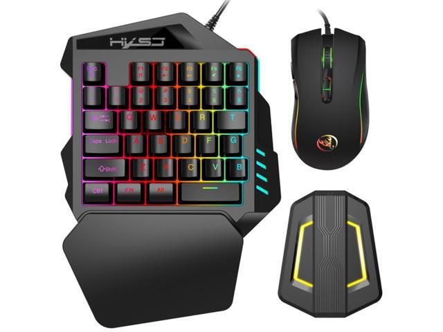 HXSJ A869 Wired RGB Ergonomic Gaming Mouse V100 35 Keys Single-hand Gaming Keyboard P6 Portable Keyboard Mouse Converter Combo