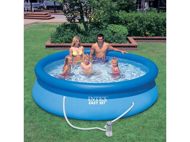 Inflatable Pool 10 feet x 30 inches easy to place on the ground inflatable family swimming pool and filter pump and three-piece pump set