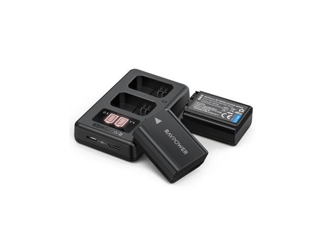 NP-FW50 RAVPower Camera Battery Charger Set 2-Pack 1100mAh Replacement Batteries Dual Slot Battery Charger with Type C & Micro USB Ports for Sony